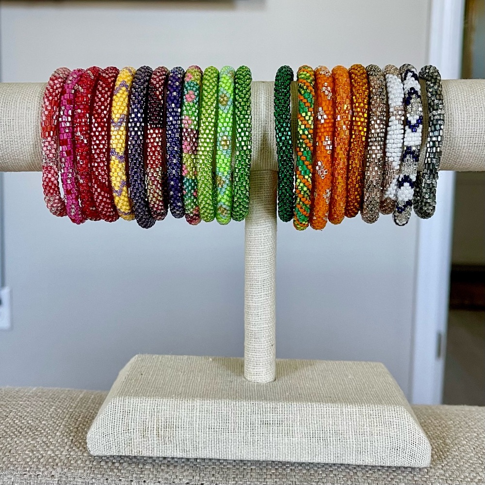 Glass Seed Bead Crochet Bracelet Bundle of 21 - Various Colors